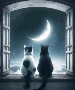 Cats Watching The Moon Diamond Painting