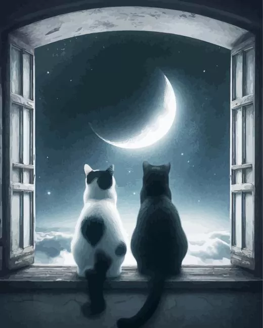 Cats watching the moon Diamond Paintings Cats Watching The Moon Diamond Painting