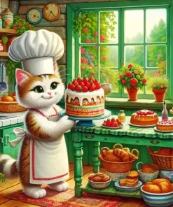 Chef Cat Holding Cake Diamond Painting