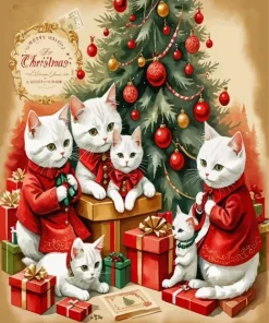 Christmas Cat Family Diamond Painting