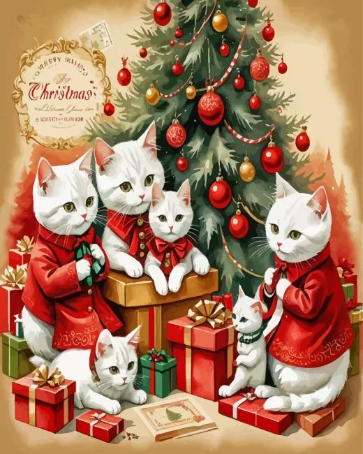Christmas Cat Family Diamond By Numbers Christmas Cat Family Diamond Painting