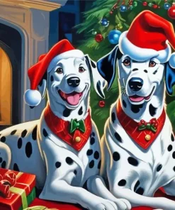 Christmas Dalmatian Dogs Diamond Painting