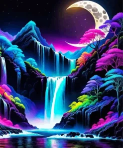 Crescent Moonlight Waterfall Diamond Painting