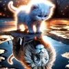Cute Cat Lion Reflection Diamond Painting