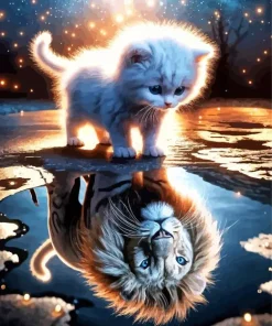 Cute Cat Lion Reflection Diamond Painting