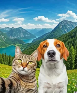 Dog And Cat selfie Diamond Painting