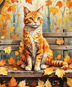 Fall Leaves Cat Diamond Painting
