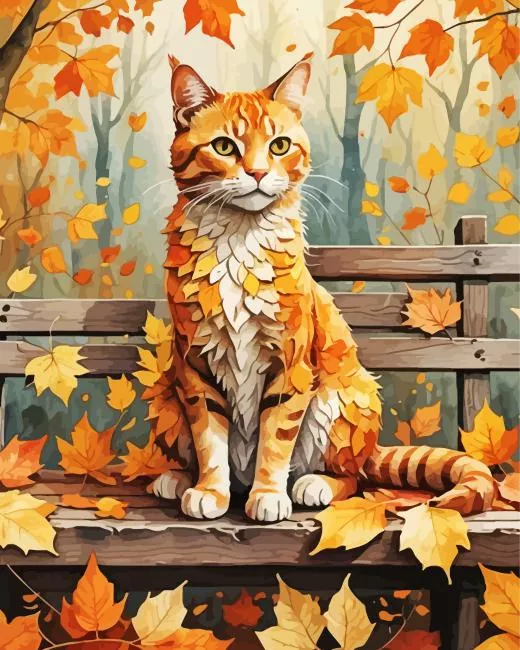 Fall Leaves Cat Diamond Paintings Fall Leaves Cat Diamond Painting