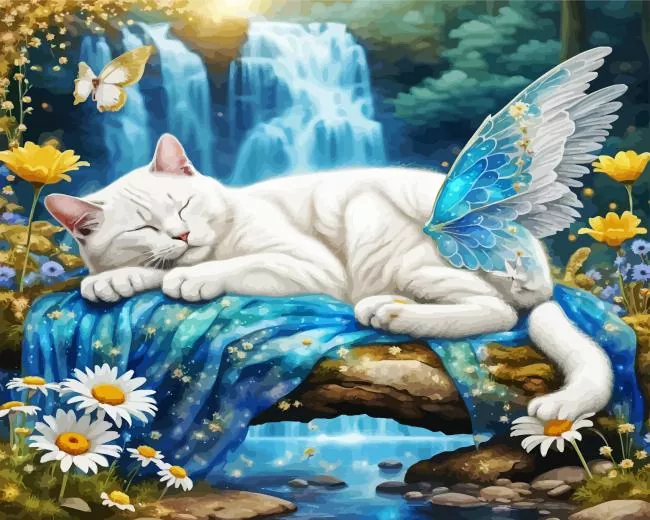 Fantasy Angel Cat Sleeping Diamond With Numbers Fantasy Angel Cat Sleeping Diamond Painting