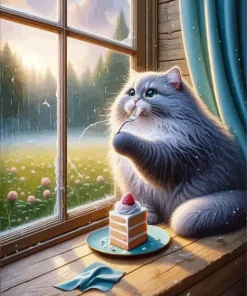 Fat Cat Eating Cake Diamond Painting