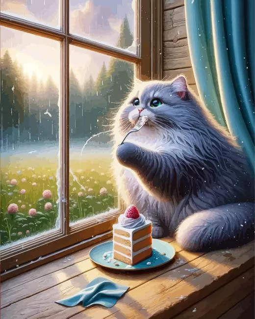 Fat Cat Eating Cake Diamond Paintings Fat Cat Eating Cake Diamond Painting