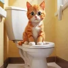 Ginger Cat Sitting On A Toilet Diamond Painting