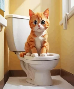 Ginger Cat Sitting On A Toilet Diamond Painting