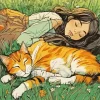 Girl And Cat Sleeping Diamond Painting