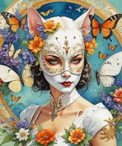 Girl Wearing A Cat Mask Diamond Painting
