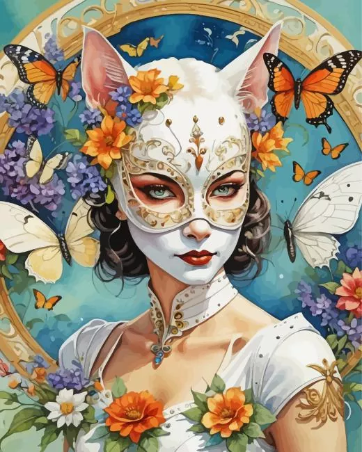 Girl wearing a cat mask Diamond Paintings Girl Wearing A Cat Mask Diamond Painting