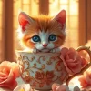 Kitty In A Coffee Cup Diamond Painting