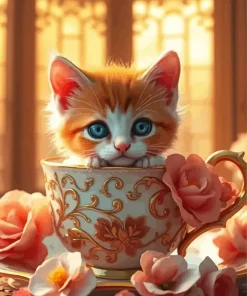 Kitty In A Coffee Cup Diamond Painting