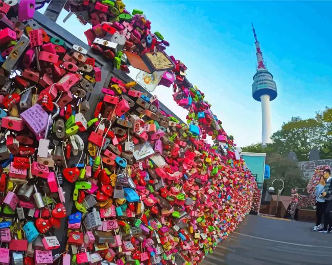 Love Lock of Seoul Tower Diamond By Numbers Love Lock Of Seoul Tower Diamond Painting