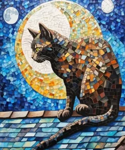 Mosaic Cat On The Roof Diamond Painting
