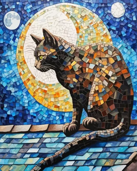 Mosaic Cat On The Roof Diamond Paintings Mosaic Cat On The Roof Diamond Painting