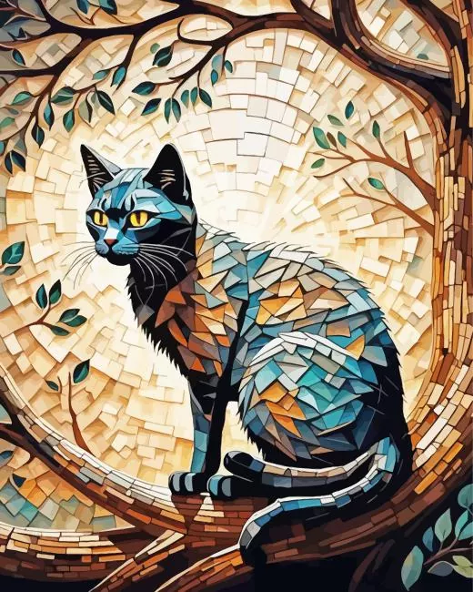 Mosaic Cat On Tree Diamond Paintings Mosaic Cat On Tree Diamond Painting
