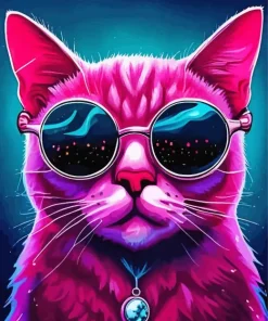 Pink Cat Wearing Black Glasses Diamond Painting