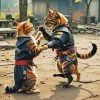 Samurai Cats Fighting Diamond Painting
