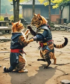 Samurai Cats Fighting Diamond Painting