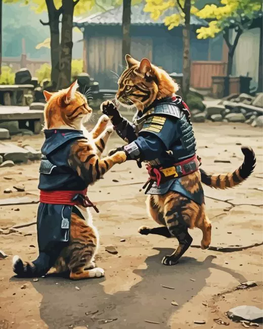 Samurai cats fighting Diamond Paintings Samurai Cats Fighting Diamond Painting