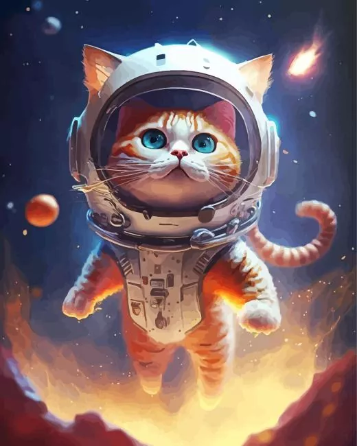 Space Astronaut Cat Diamond With Numbers Space Astronaut Cat Diamond Painting