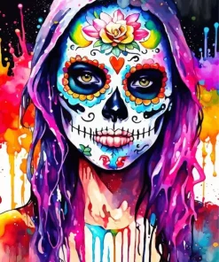 Splatter Sugar Skull Girl Art Diamond Painting