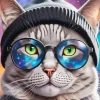 Stylish Cat With Galaxy Glasses Diamond Painting