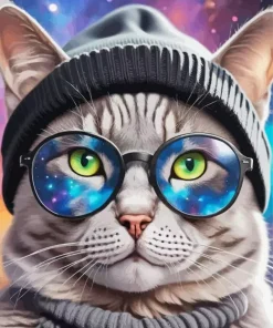 Stylish Cat With Galaxy Glasses Diamond Painting