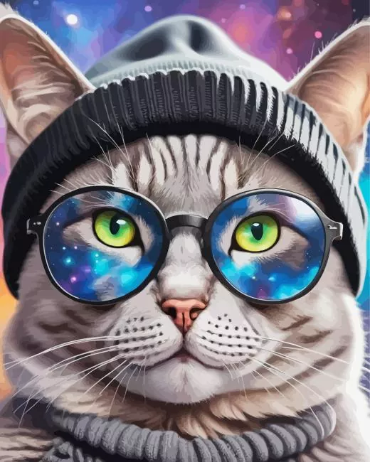 Stylish cat with galaxy glasses Diamond By Numbers Stylish Cat With Galaxy Glasses Diamond Painting