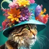 Tabby Cat In A Flowers Hat Diamond Painting