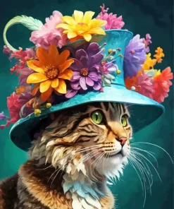 Tabby Cat In A Flowers Hat Diamond Painting