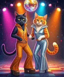 Two Cats Dancing In Disco Diamond Painting