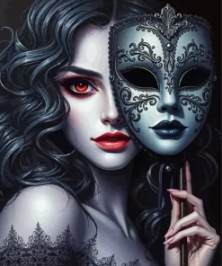 Vampire Girl In Carnival Mask Diamond Painting