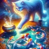 White Cat And Koi Fish Diamond Painting