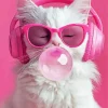 White Cat Blowing Bubble Gum Diamond Painting