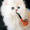 White Cat Smoking Pipe Diamond Painting
