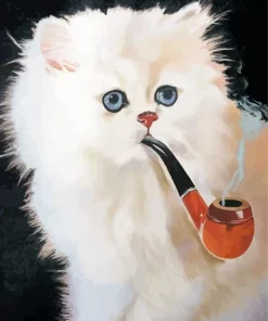 White Cat Smoking Pipe Diamond Painting