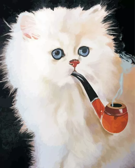White cat smoking pipe Diamond Paintings White Cat Smoking Pipe Diamond Painting