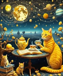 Yellow Cat Drinking Team Diamond Painting