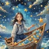 Aesthetic Girl In A Boat Art Diamond Painting