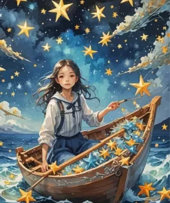 Aesthetic Girl In A Boat Art Diamond Painting