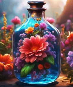 Aesthetic Glass Bottle With Flowers Art Diamond Painting