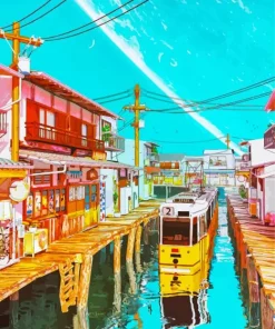 Animated Fishing Village Diamond Painting