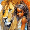 Black Girl Hugging A Lion Diamond Painting